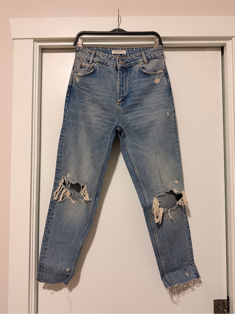 Zara Light Blue Distressed Boyfriend Jeans